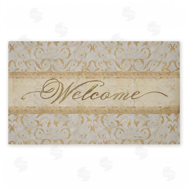 stupell industries Tim Coffey | Vintage Damask Neutrals Entry Non-Woven Door Mat