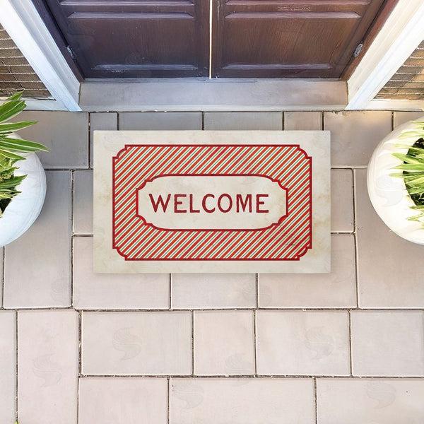 Stupell Industries Tim Coffey | Vintage Holiday Pinstripes Welcome Non-Woven Door Mat