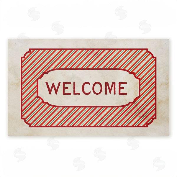 stupell industries Tim Coffey | Vintage Holiday Pinstripes Welcome Non-Woven Door Mat