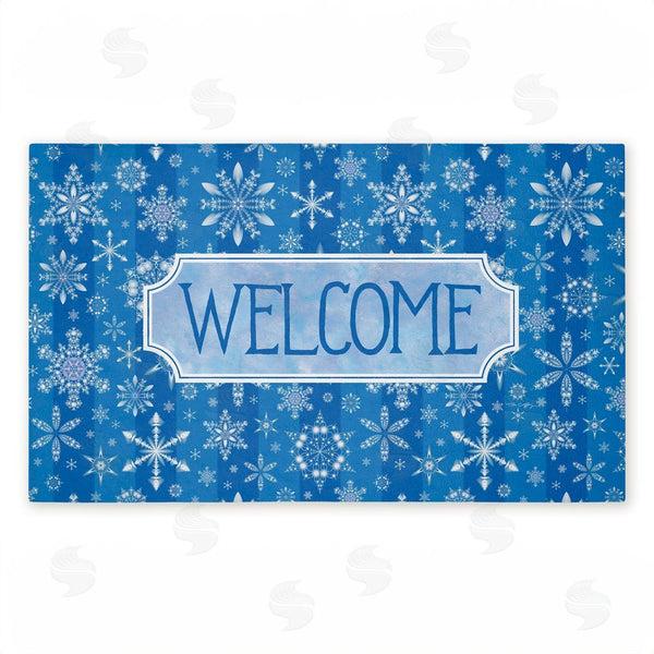 stupell industries Tim Coffey | Welcome Blue Falling Snowflakes Non-Woven Door Mat