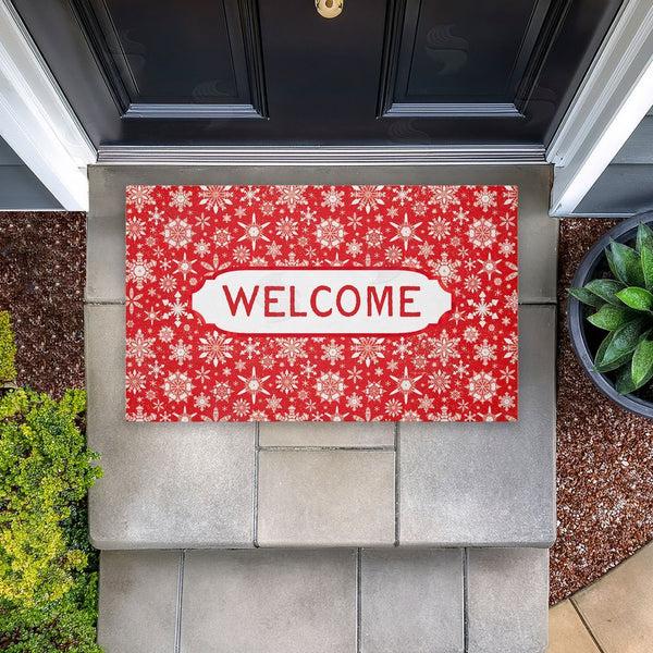 Stupell Industries Tim Coffey | Welcome Red Snowflake Fractals Non-Woven Door Mat