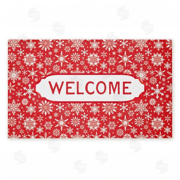 stupell industries Tim Coffey | Welcome Red Snowflake Fractals Non-Woven Door Mat