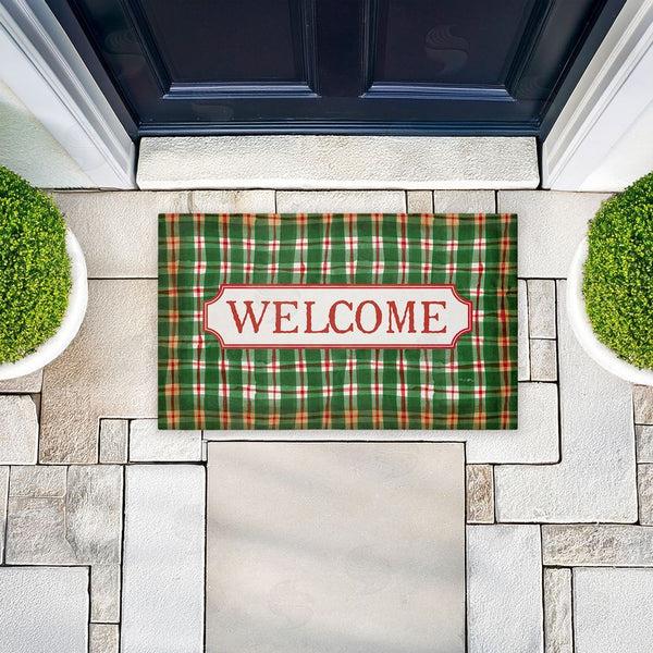 Stupell Industries Tim Coffey | Winter Plaid Cabin Welcome Non-Woven Door Mat