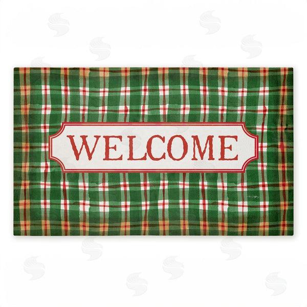 stupell industries Tim Coffey | Winter Plaid Cabin Welcome Non-Woven Door Mat