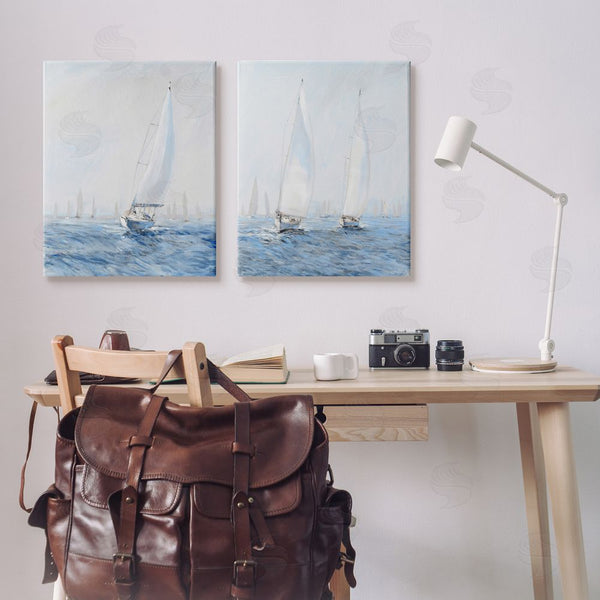 Stupell Industries Tim O'Toole | Serene Sailboats Floating Cloudy Sea Sky Painting Wall Art