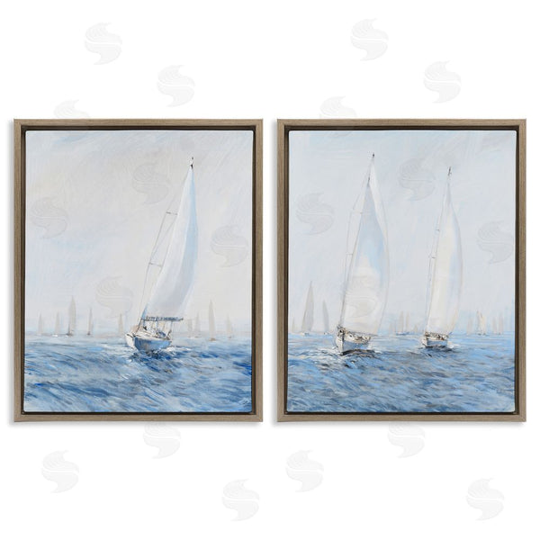 Stupell Industries Tim O'Toole | Serene Sailboats Floating Cloudy Sea Sky Painting Wall Art