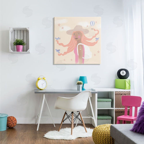 Stupell Industries Tina Devins | Girl Flowing Hair Birds Plane Hot Air Balloon Wall Art