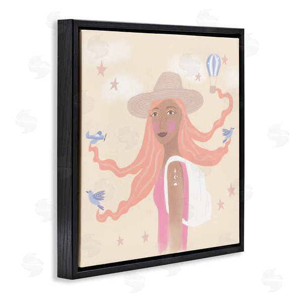 Stupell Industries Tina Devins | Girl Flowing Hair Birds Plane Hot Air Balloon Wall Art