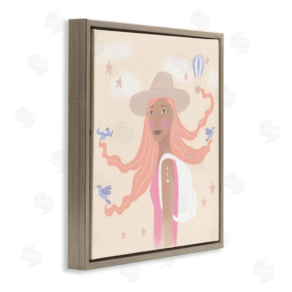 Stupell Industries Tina Devins | Girl Flowing Hair Birds Plane Hot Air Balloon Wall Art