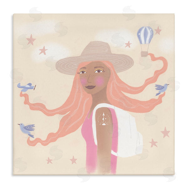 stupell industries Tina Devins | Girl Flowing Hair Birds Plane Hot Air Balloon Wall Art