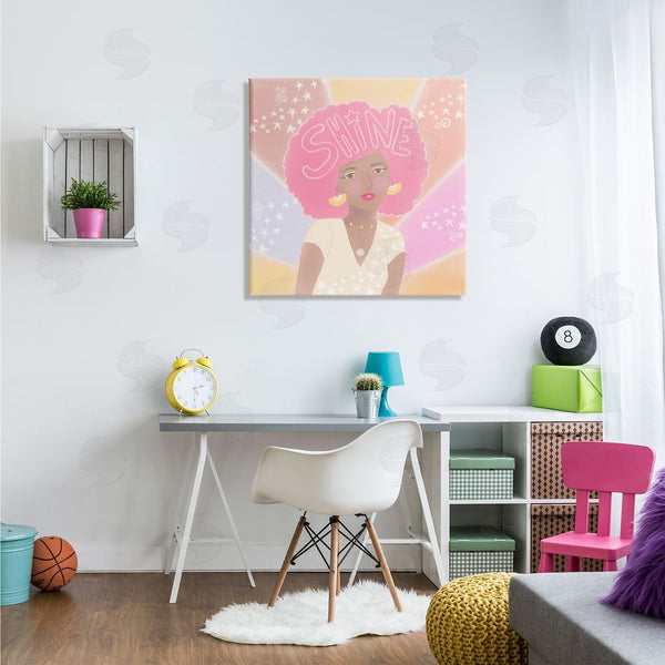 Stupell Industries Tina Devins | Playful Shine Phrase Girl With Afro Rainbow Stars Wall Art
