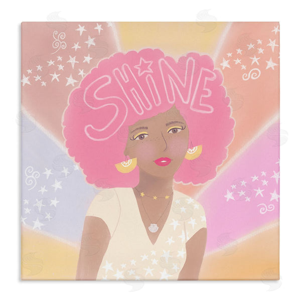 stupell industries Tina Devins | Playful Shine Phrase Girl with Afro Rainbow Stars Wall Art