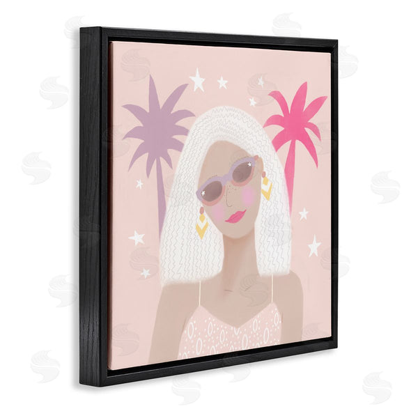 Stupell Industries Tina Devins | Tropical Girl Fashionista Pink Palm Trees Starry Sky Wall Art