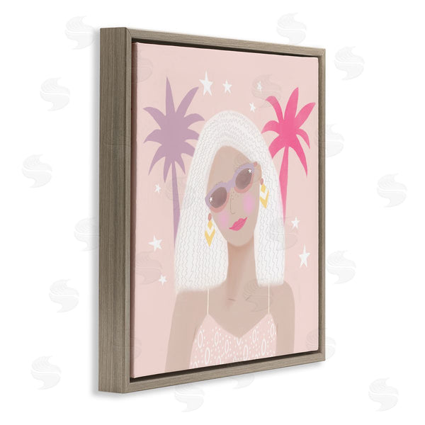 Stupell Industries Tina Devins | Tropical Girl Fashionista Pink Palm Trees Starry Sky Wall Art