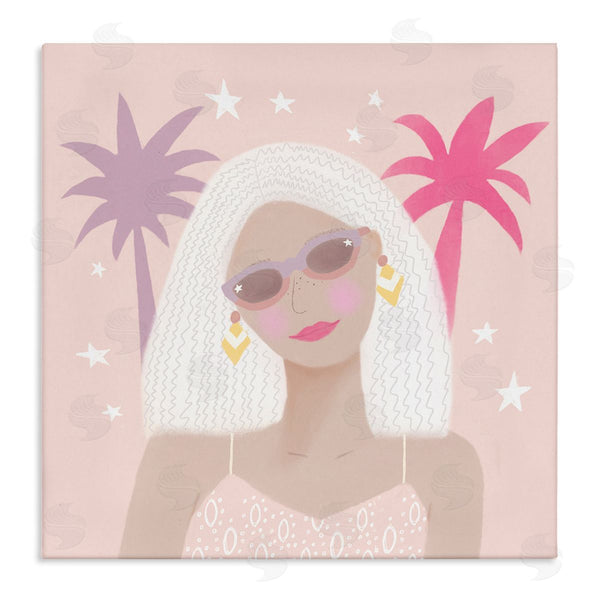 stupell industries Tina Devins | Tropical Girl Fashionista Pink Palm Trees Starry Sky Wall Art