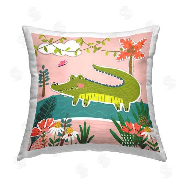stupell industries Tina Finn | Alligator In Swamp Printed Throw Pillow