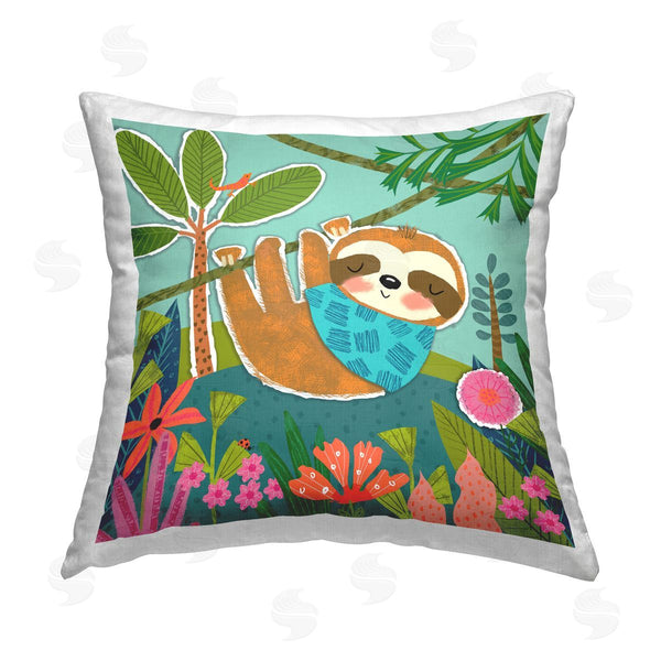 stupell industries Tina Finn | Sleepy Sloth in Nature Printed Throw Pillow