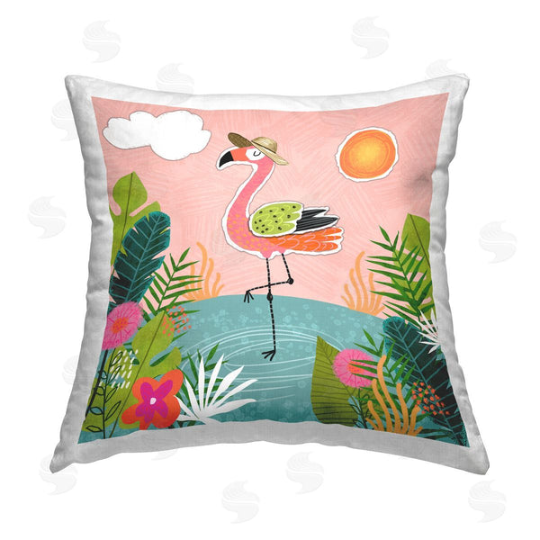 stupell industries Tina Finn | Tropical Flamingo Pond Printed Throw Pillow