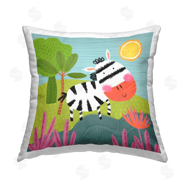 stupell industries Tina Finn | Whimsical Zebra in Nature Printed Throw Pillow