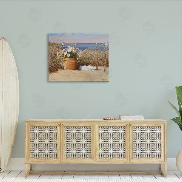 Stupell Industries Tom Mielko | Coastal Flower Blossom Basket Windblown Beach Grass Wall Art