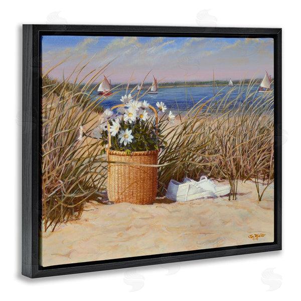 Stupell Industries Tom Mielko | Coastal Flower Blossom Basket Windblown Beach Grass Wall Art
