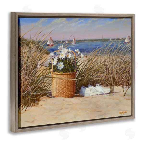 Stupell Industries Tom Mielko | Coastal Flower Blossom Basket Windblown Beach Grass Wall Art