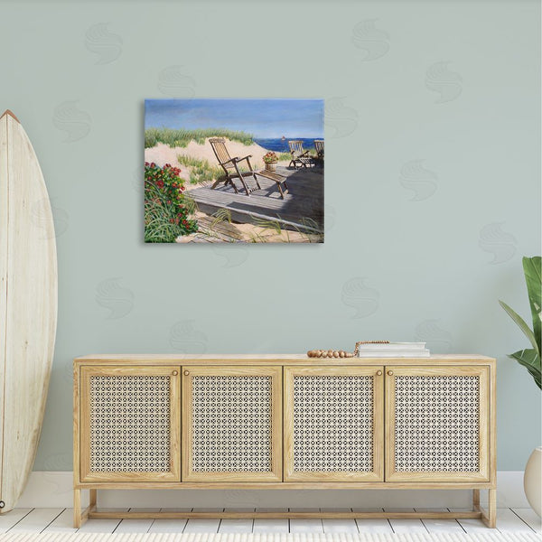 Stupell Industries Tom Mielko | Relaxing Waterfront Boardwalk Beach Chairs Summer Scene Wall Art