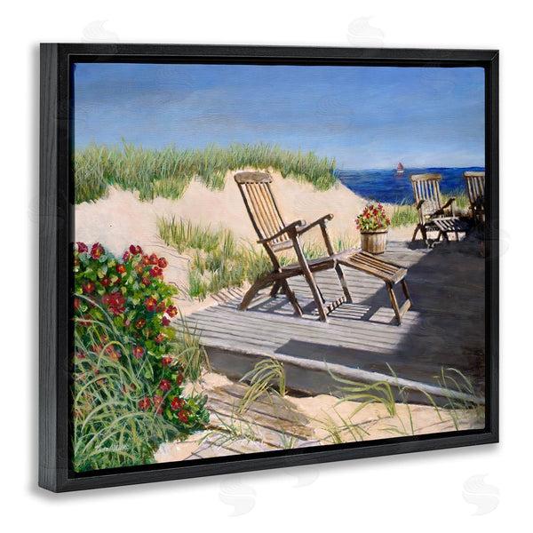 Stupell Industries Tom Mielko | Relaxing Waterfront Boardwalk Beach Chairs Summer Scene Wall Art