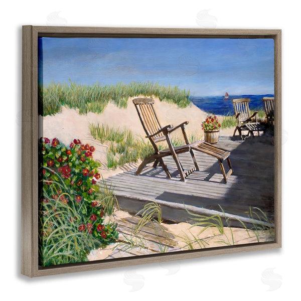 Stupell Industries Tom Mielko | Relaxing Waterfront Boardwalk Beach Chairs Summer Scene Wall Art