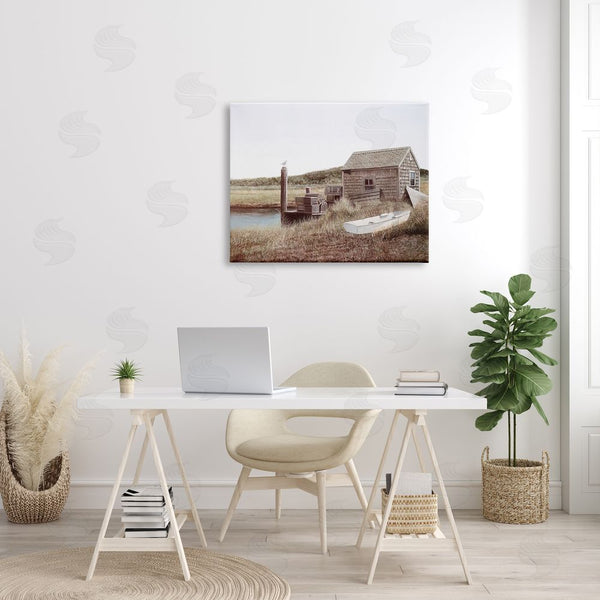 Stupell Industries Tom Mielko | Rural Seaside Cabin Seagull Perched Canoe Boat Wall Art
