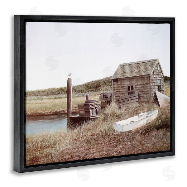 Stupell Industries Tom Mielko | Rural Seaside Cabin Seagull Perched Canoe Boat Wall Art