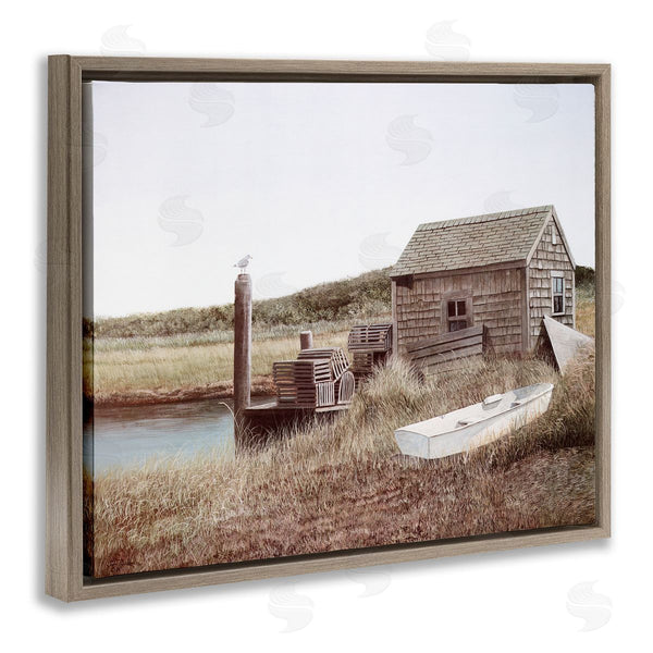 Stupell Industries Tom Mielko | Rural Seaside Cabin Seagull Perched Canoe Boat Wall Art