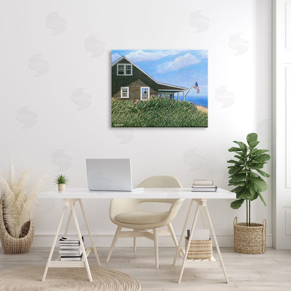 Stupell Industries Tom Mielko | Seaside House American Flag Peaceful Coastal Home Wall Art