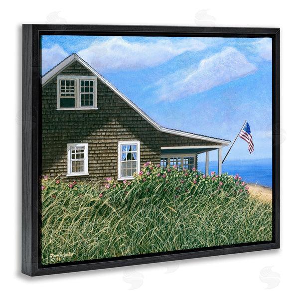 Stupell Industries Tom Mielko | Seaside House American Flag Peaceful Coastal Home Wall Art