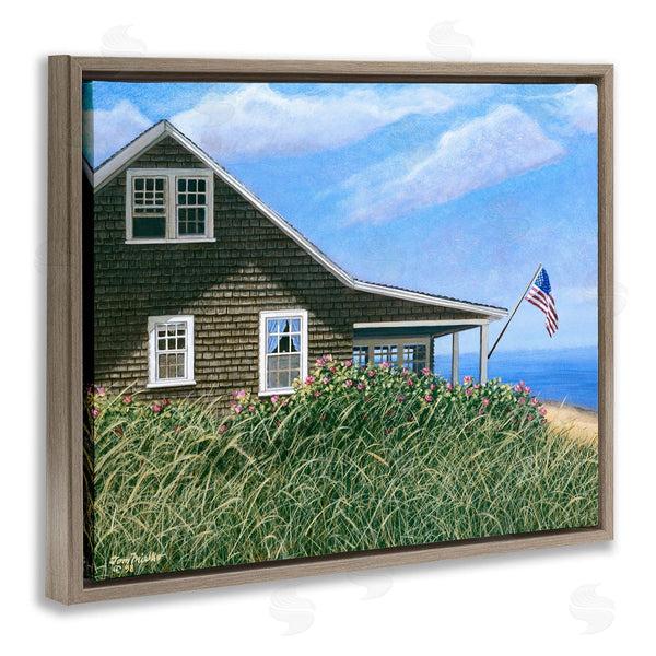 Stupell Industries Tom Mielko | Seaside House American Flag Peaceful Coastal Home Wall Art