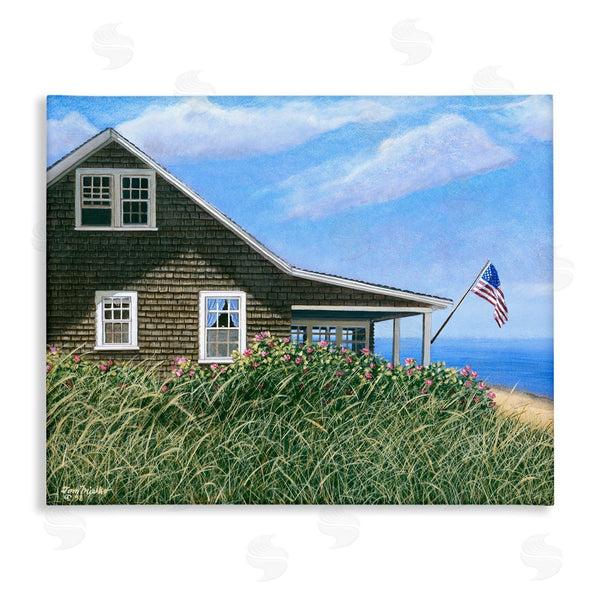 stupell industries Tom Mielko | Seaside House American Flag Peaceful Coastal Home Wall Art