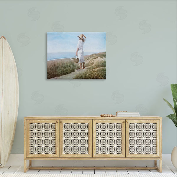 Stupell Industries Tom Mielko | Woman Enjoying Peaceful Beach Shore Landscape View Wall Art