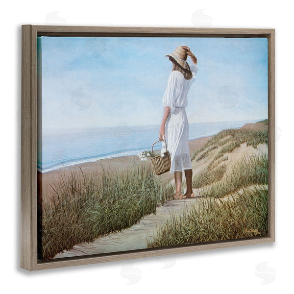 Stupell Industries Tom Mielko | Woman Enjoying Peaceful Beach Shore Landscape View Wall Art