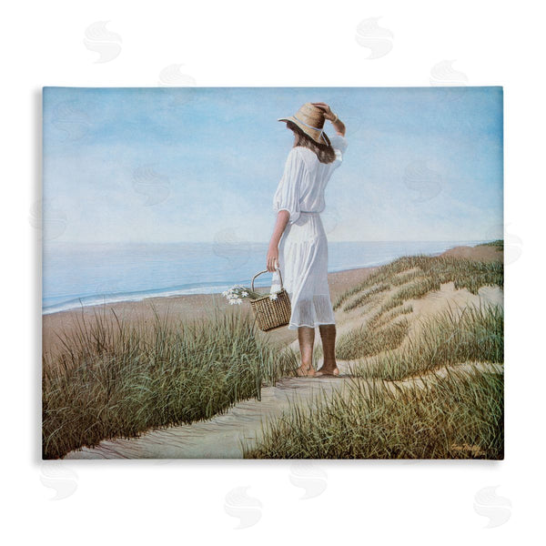 stupell industries Tom Mielko | Woman Enjoying Peaceful Beach Shore Landscape View Wall Art