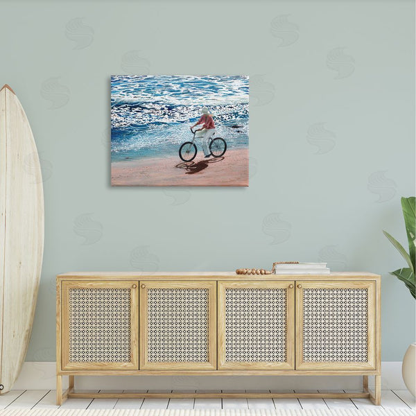 Stupell Industries Tom Mielko | Woman Riding Bicycle Coastal Beach Shoreline Landscape Wall Art
