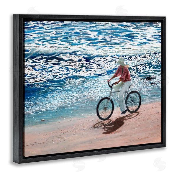 Stupell Industries Tom Mielko | Woman Riding Bicycle Coastal Beach Shoreline Landscape Wall Art