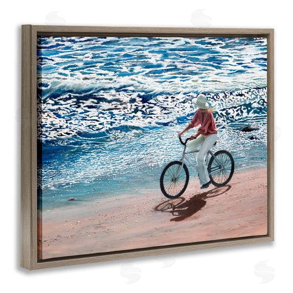 Stupell Industries Tom Mielko | Woman Riding Bicycle Coastal Beach Shoreline Landscape Wall Art
