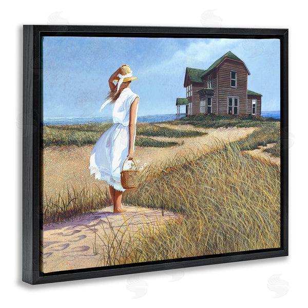 Stupell Industries Tom Mielko | Woman Standing Windswept Breeze Distant Beach House Wall Art