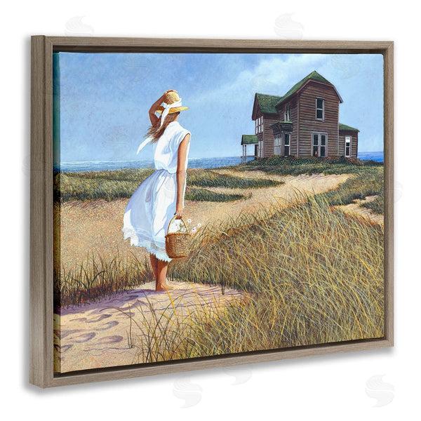 Stupell Industries Tom Mielko | Woman Standing Windswept Breeze Distant Beach House Wall Art