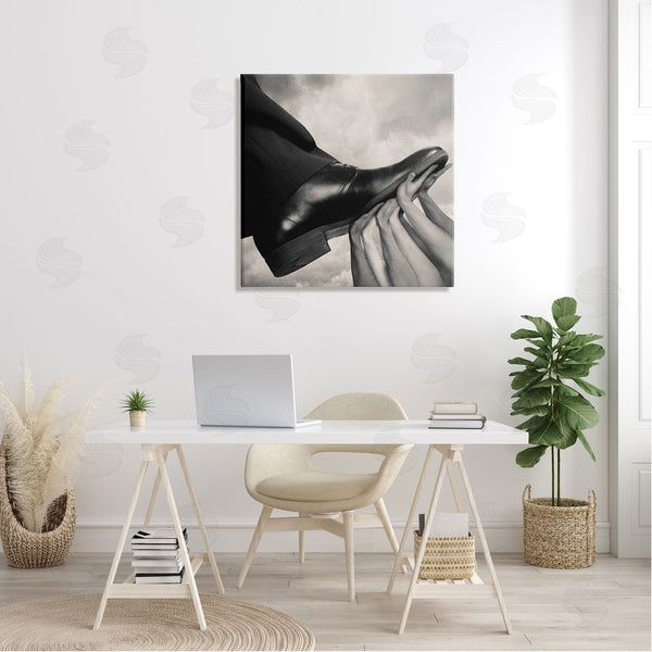 Stupell Industries Tommy Ingberg | Hands Holding Dress Shoe Monochrome Photography Clouds Wall Art