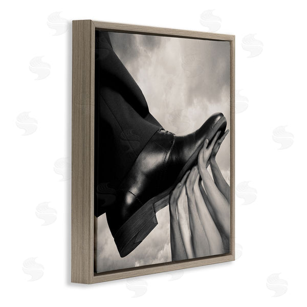 Stupell Industries Tommy Ingberg | Hands Holding Dress Shoe Monochrome Photography Clouds Wall Art