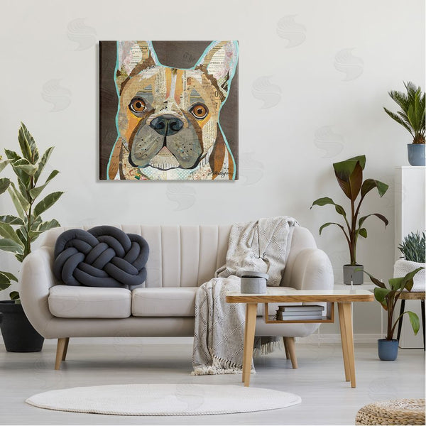 Stupell Industries Traci Anderson | Mixed Ephemera Animal Collage French Bulldog Portrait Wall Art