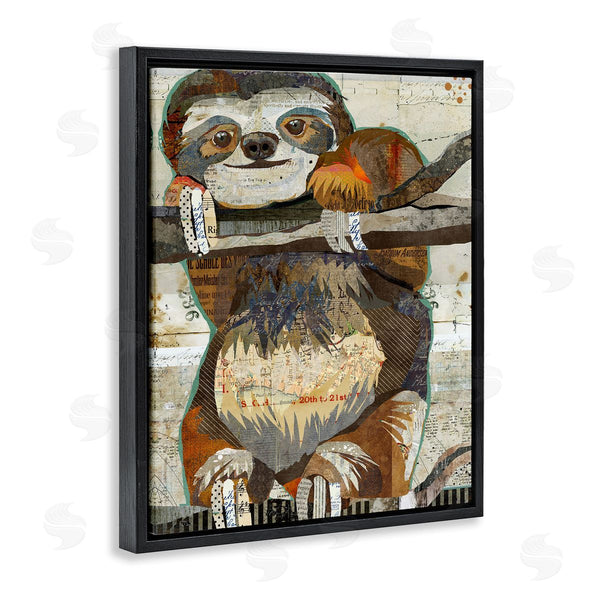 Stupell Industries Traci Anderson | Smiling Sloth Patchwork Collage Jungle Animal Portrait Wall Art