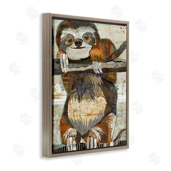 Stupell Industries Traci Anderson | Smiling Sloth Patchwork Collage Jungle Animal Portrait Wall Art