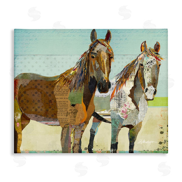 stupell industries Traci Anderson | Wild Farm Horses Layered Newsprint Collage Arrangement Wall Art